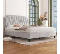 Yaheetech Lit avec Sommier et Tête, Cadre de Lits Capitonnée avec Réglable en Hauteur, Lit Double pour Adultes, Lits 2 Personnes (Beige, 140x200cm)