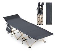 Yaheetech Lit de Camping Pliant avec Sac de Transport 150 kg Lit de Camp Extérieur Portable pour Voyage Randonnée 186×66×52 cm Vert Militaire/Gris