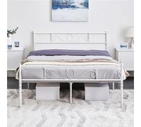Yaheetech Lit Double 140 x 200 cm en métal pour Adultes Grande Espace en Lattes Blanc Moderne