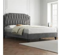 Yaheetech Lit Double 140x200cm avec Sommier Tête Capitonnée Gris Foncé