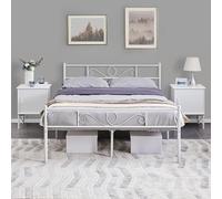 Yaheetech Lit Double 160 x 200 cm en Métal pour Adultes Grande Espace en Lattes Blanc Moderne
