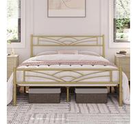 Yaheetech Lit Double Cadre de lit en Métal Assemblage Simple pour Petits Espaces Adultes 140x200cm Or Antique