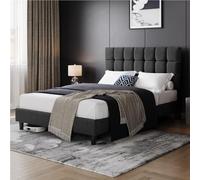 Yaheetech Lit Double Rembourré 140x200cm avec Sommier à Lattes, Gris Foncé