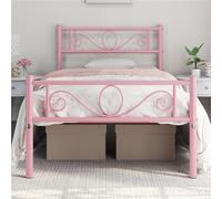 Yaheetech Lit Simple 90 x 190 cm en Métal pour Adultes Grande Espace en Lattes Rose Moderne