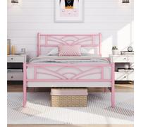 Yaheetech Lit Simple Cadre de lit 90 x 190 cm en Métal Assemblage Simple pour Petits Espaces Adultes Rose