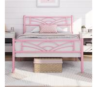 Yaheetech Lit Simple Cadre de lit 90 x 200 cm en Métal Assemblage Simple pour Petits Espaces Adultes Rose