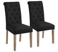 Yaheetech Lot 2 Chaises de Salle à Manger avec Chêne Tissu Chaise de Salon Mobilier pour Maison Bureau Cuisine Bar Réunion Hôtel 45,5 x 62 x 98,5cm Noir