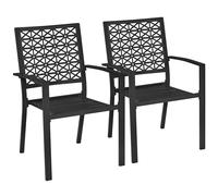 Yaheetech Lot de 2 Chaise de Terrasse Extétieur Empilable en Métal Chaises de Salle à Manger Dossier à Motifs Géométriques 58 cm L × 59,5 cm P × 89 cm pour Patio Jardin Balcon Terrasse Noir