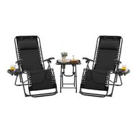 Yaheetech Lot de 2 Chaise Longue inclinable, avec Table Pliable Support de Gobelet, Chaise de Jardin Pliable en Textilène Chaise Longue, avec Rembourrage de Tête, Beige (Noir)