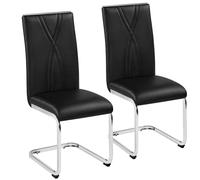 Yaheetech Lot de 2 Chaises Cantilevers Chaises de Salle à Manger en Similicuir pour Table à Manger de Cuisine avec Pieds Métalliques Haut Dossier Design Contemporain pour Salon Bureau Noir