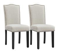 Yaheetech Lot de 2 Chaises de Salle à Manger avec Haut Dossier Design Boutons Bronzés Chaises de Cuisine en Tissu pour Table à Manger, Fauteuil de Salon Pieds en Bois 43 × 58,5 × 97 cm Beige