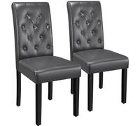 Yaheetech Lot de 2 Chaises de Salle à Manger en Similicuir PVC Chaise de Cuisine Assise Rembourrée avec Dossier Confortable Chaises de Chambre Moderne en Bois Massif de Chêne Gris