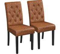Yaheetech Lot de 2 Chaises de Salle à Manger en Similicuir PVC Chaise de Cuisine Assise Rembourrée avec Dossier Confortable Chaises de Chambre Moderne en Bois Massif de Chêne Brun Vintage