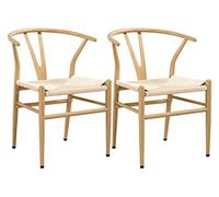Yaheetech Lot de 2 Chaises de Salle à Manger Vintage Chaises Tressée de Cuisine avec Coussin de Siège en Corde de Papier Chaises de Chambre Cadre en Métal pour Cuisine Salon Chambre Bois