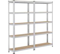 Yaheetech Lot de 2 Étagères de Garage Charge Lourde Étagère en Métal Ratelier Cuisine Salon 90 × 30 × 180 cm Acier Galvanisé MDF Capacité de Charge 175 kg