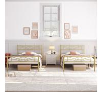 Yaheetech Lot de 2 Lits Simples avec Espace sous Cadre en métal Hauteur 32 cm Lit Simple avec tête de lit pour Matelas Or 90 x 190 cm
