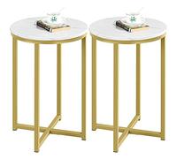 Yaheetech Lot de 2 Tables d'Appoint, Tables Basse en Métal Doré Moutarde, Bout de Canapé Moderne pour Salon, Balcon, Chambre 40,5 x 40,5 x 61 cm