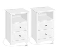 Yaheetech Lot de 2 Tables de Chevet avec Station de Charge et 2 tiroirs - Table de Chevet Moderne en Bois - Table Basse pour Chambre à Coucher, Salon - Blanc