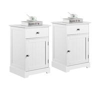 Yaheetech Lot de 2 Tables de Chevet avec Tiroir Table de Nuit Carrée avec Tablette Porte Battante Table d'appoint pour Canapé Salon Bureau Chambre 40 × 35 × 60 cm Blanc