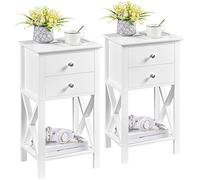Yaheetech Lot de 2 Tables de Chevet Blanc, Table de Nuit Chambre avec 2 Tiroirs et 1 Etagère,Table d'Appoint Salon, Pieds en Désign X, 40 × 30 × 70 cm, Moderne, Blanc