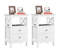 Yaheetech Lot de 2 Tables de Chevet Blanches, Table de Nuit, 2 Tiroirs et 1 Étagère Ouverte, Latte Désign X Solide, Table d'Appoint en Bois 40 x 30 x 60 cm Salon Chambre