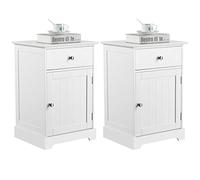 Yaheetech Lot de 2 Tables de Chevet en Bois Blanche, Tables de Nuit 1 Tiroir, Etagère Intérieur Réglable, Chambre Salon, 40 x 35 x 60 cm