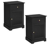 Yaheetech Lot de 2 Tables de Chevet Noir Chambre avec Tiroir Table de Nuit Carrée avec Tablette Réglable Porte Battante Table d'Appoint Canapé Salon Bureau 40 × 35 × 60 cm