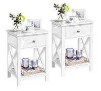 Yaheetech Lot de 2 Tables de Chevet Table de Nuit 40 x 30 x 55 cm Tables d'Appoint en Bois Vintage avec 1 Tiroir et 1 Étagère de Rangement Meuble pour Chambre et Salon Blanc