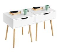 Yaheetech Lot de 2 Tables de Chevets Chambre, Table de Nuits Scandinave, Chevet du Lit Adulte, 1 Tiroir, Blanc, 48,5 × 41 × 57,5 cm