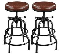 Yaheetech Lot de 2 Tabouret de Bar Industriel en Similicuir Tabouret Haut Rond Réglable en Hauteur avec Deux Repose-Pieds Chaise de Cuisine Cadre en Métal pour Cuisine Restaurant Bistrot Marron