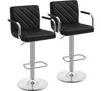 Yaheetech Lot de 2 Tabourets de Bar avec Accoudoirs Réglables en Hauteur Siège Rotatif sur 360°, Chaises de Bar en Similicuir et Pied en Métal, Tabouret Haut Moderne pour Bar Salle à Manger Noir