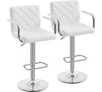 Yaheetech Lot de 2 Tabourets de Bar avec Accoudoirs Réglables en Hauteur Siège Rotatif sur 360°, Chaises de Bar en Similicuir et Pied en Métal, Tabouret Haut Moderne pour Bar Salle à Manger Blanc