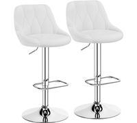 Yaheetech Lot de 2 Tabourets de Bar en Similicuir Hauteur Réglable de 86 cm à 107,5 cm Chaises de Bar Assise Pivotante Repose-Pied Carré Tabourets Hauts Cadre Métallique Galvanisé Blanc