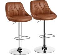 Yaheetech Lot de 2 Tabourets de Bar en Similicuir Hauteur Réglable de 86 cm à 107,5 cm Chaises de Bar Assise Pivotante Repose-Pied Carré Tabourets Hauts Cadre Métallique Galvanisé Brun Rétro
