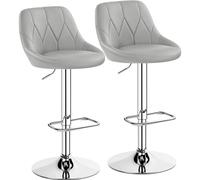 Yaheetech Lot de 2 Tabourets de Bar en Similicuir Hauteur Réglable de 86 cm à 107,5 cm Chaises de Bar Assise Pivotante Repose-Pied Carré Tabourets Hauts Cadre Métallique Galvanisé Gris Clair
