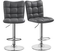 Yaheetech Lot de 2 Tabourets de Bar en Similicuir Réglables en Hauteur Chaises de Bar Assise Pivotante à 360° Tabourets de Cuisine pour Bar Salle à Manger Comptoir 50 × 43,5 × 92,5 cm 2/Gris