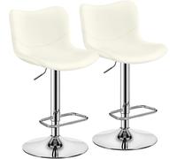 Yaheetech Lot de 2 tabourets de Bar en Similicuir sans accoudoirs Chaises pivotantes avec Dossier Repose-Pieds Hauteur réglable Blanc