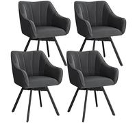 Yaheetech Lot de 4 Chaise de Salle à Manger Rotative avec Dossier et Accoudoirs Chaise de Cuisine Roulante Assise en Velours et Pieds en Métal (4, Gris Foncé)