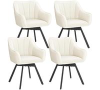 Yaheetech Lot de 4 Chaise de Salle à Manger Rotative avec Dossier et Accoudoirs Chaise de Cuisine Roulante Assise en Velours et Pieds en Métal (4, Beige)