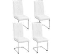 Yaheetech Lot de 4 Chaises Cantilevers Chaises de Salle à Manger en Similicuir Chaises de Cuisine avec Pieds Métalliques Haut Dossier Design Contemporain pour Salon Bureau Chambre Blanc