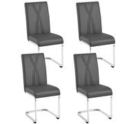 Yaheetech Lot de 4 Chaises Cantilevers Chaises de Salle à Manger en Similicuir pour Table à Manger de Cuisine avec Pieds Métalliques Haut Dossier Design Contemporain pour Salon Bureau Gris Foncé