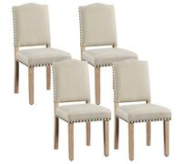 Yaheetech Lot de 4 Chaises de Salle à Manger à Haut Dossier Chaises de Cuisine Pieds en Bois Massif Design Classique avec Boutons Bronzés Fauteuils et Chaises pour Salon Sièges Rembourrés Beige