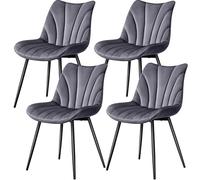 Yaheetech Lot de 4 Chaises de Salle à Manger avec Dossier Chaise de Cuisine Rétro Assise en Velours et Pieds en Métal Gris Foncé