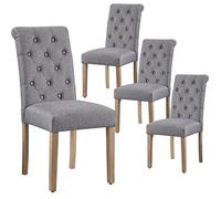 Yaheetech Lot de 4 chaises de Salle à Manger avec Dossier Haut Pieds en Bois Massif Assise rembourrée pour Maison Bureau Cuisine Bar Réunion Hôtel Gris foncé