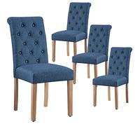 Yaheetech Lot de 4 chaises de Salle à Manger avec Dossier Haut Pieds en Bois Massif Assise rembourrée pour Maison Bureau Cuisine Bar Réunion Hôtel Bleu