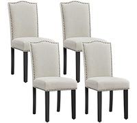Yaheetech Lot de 4 Chaises de Salle à Manger avec Haut Dossier Design Boutons Bronzés Chaises de Cuisine en Tissu pour Table à Manger, Fauteuil de Salon Pieds en Bois 43 × 58,5 × 97 cm Beige