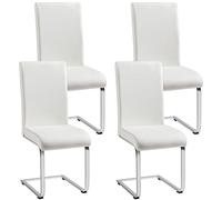 Yaheetech Lot de 4 Chaises de Salle à Manger Cuisine Siège Plus épais de 10 cm Piètement Acier Chromé Revêtement en Similicuir 50 cm de Hauteur Assise Blanche