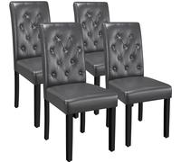 Yaheetech Lot de 4 Chaises de Salle à Manger en Similicuir Haut Dossier Capitonné et Assise Rembourrées Chaises de Cuisine Pieds en Bois Massif de Chêne Salon Chambre 45,5 × 60,5× 98 cm Gris