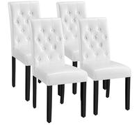 Yaheetech Lot de 4 Chaises de Salle à Manger en Similicuir Haut Dossier Capitonné et Assise Rembourrées Chaises de Cuisine Pieds en Bois Massif de Chêne Salon Chambre 45,5 × 60,5× 98 cm Blanc