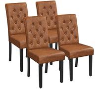 Yaheetech Lot de 4 Chaises de Salle à Manger en Similicuir Haut Dossier Capitonné et Assise Rembourrées Chaises de Cuisine Pieds en Bois de Chêne Salon Chambre 45,5 × 60,5× 98 cm Brun Vintage